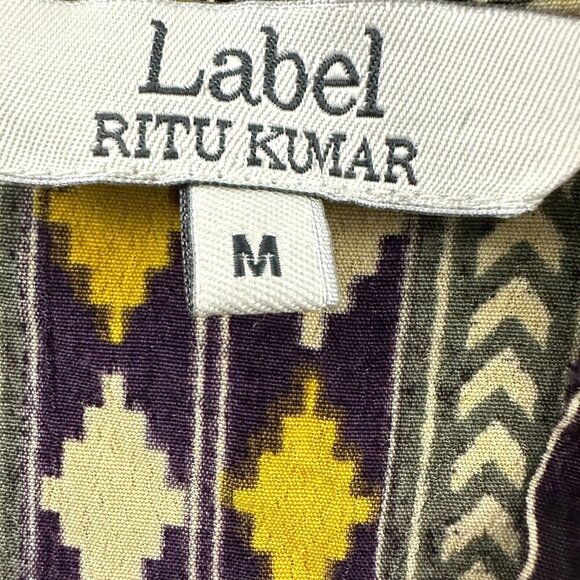 Label Ritu Kumar Shirt Dress  Snaps Button Front Tunic Aztec Purple Mustard - Picture 6 of 16